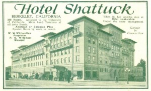 Hotel Shattuck, Berkeley, California, 1920 ad (from Automobile Blue Book)       